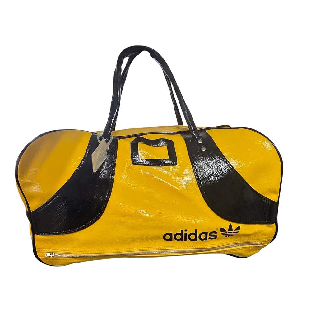 Vintage Adidas Trefoil Duffle Bag Yellow Black Vinyl‎ Retro 70s 80s Travel Gym